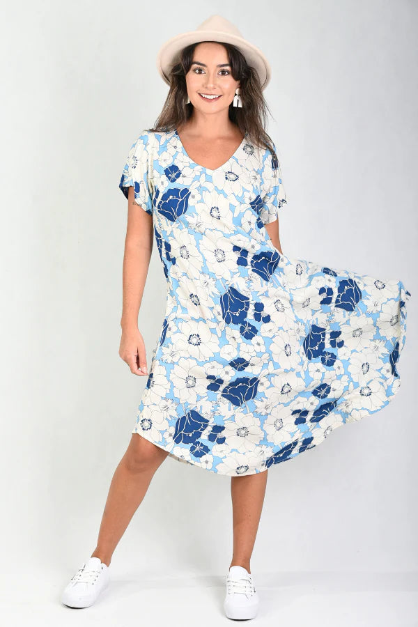 Bodacious Tropcial Harbour Dress Blue Floral