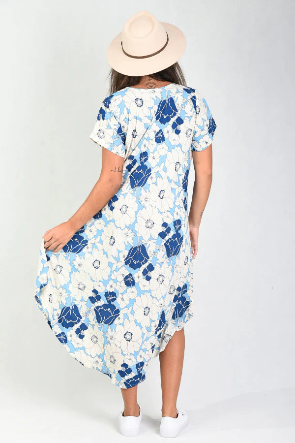 Bodacious Tropcial Harbour Dress Blue Floral