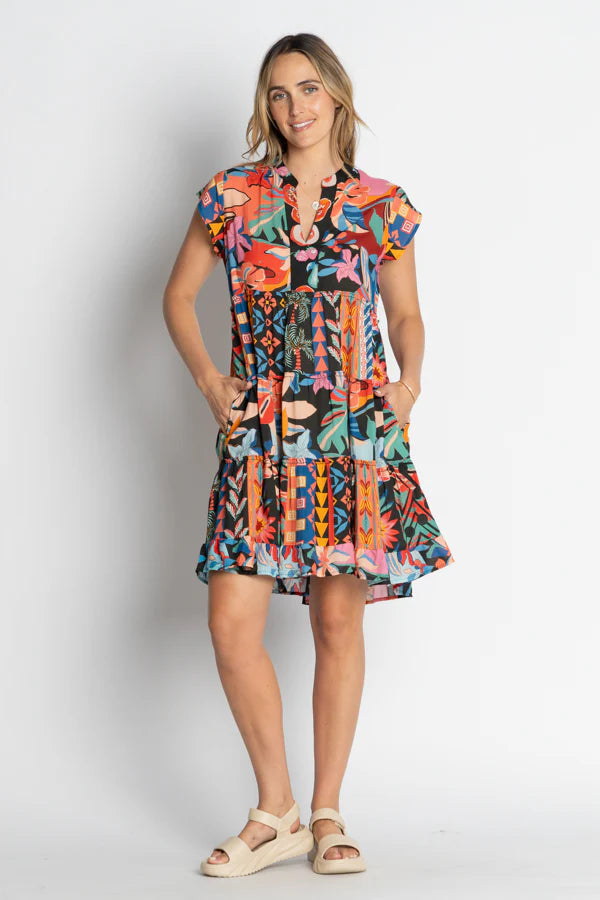 Lula Life Chabela Tiered Dress Black Pink Floral S – Coastline Fashion