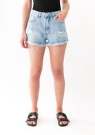 Country Denim Frayed Hem Shorts Denim