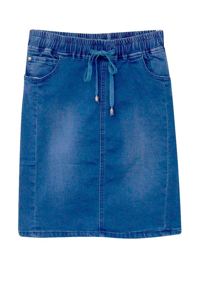 Light blue denim drawstring skirt best sale