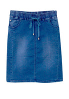 Country Denim Mid Blue Denim Knee Length Drawstring Skirt Denim