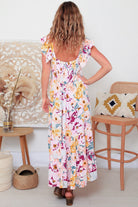 Ava & Mia Laila Tiered Frill Strap Maxi Pink Lemon Floral