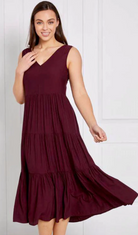 Caroline Morgan Sleeveless Tiered Midi Burgundy