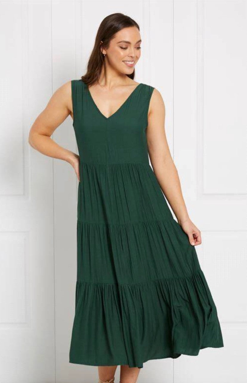 Caroline Morgan Sleeveless Tiered Midi Dress