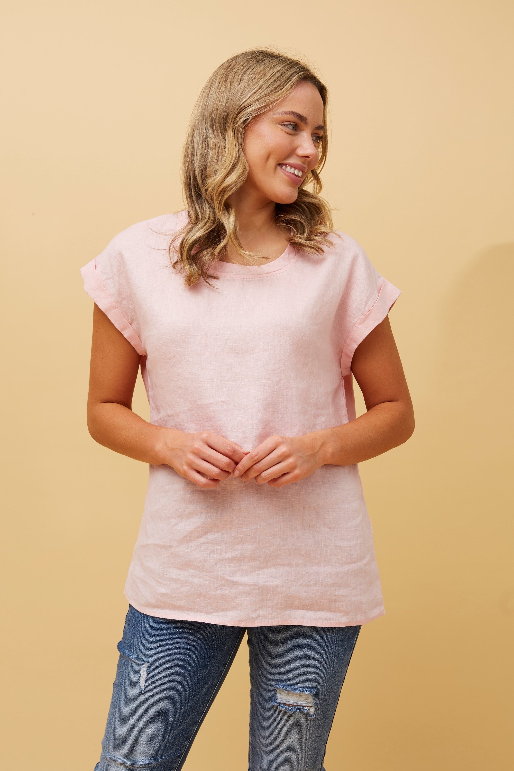 Caroline Morgan Cap Sleeve Linen Top